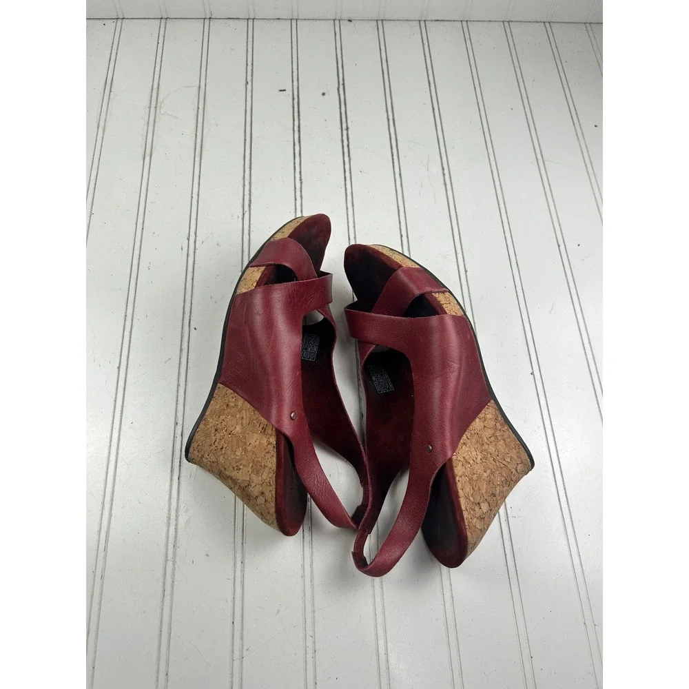 UGG Women's Red Leather Cork Wedge Sandals